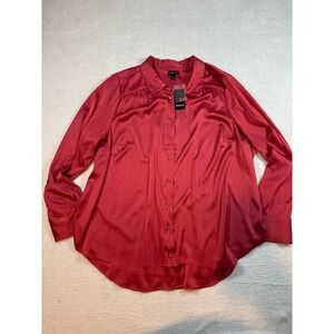Torrid Madison‎ Satin Button-Up Long Sleeve Shirt Holly Berry Womens 2(XXL)  New